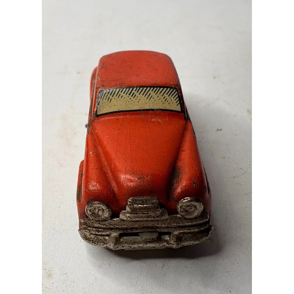 Vintage Red Tin Litho Toy Car Made in US Zone Germany Post-War Collectible 2.75